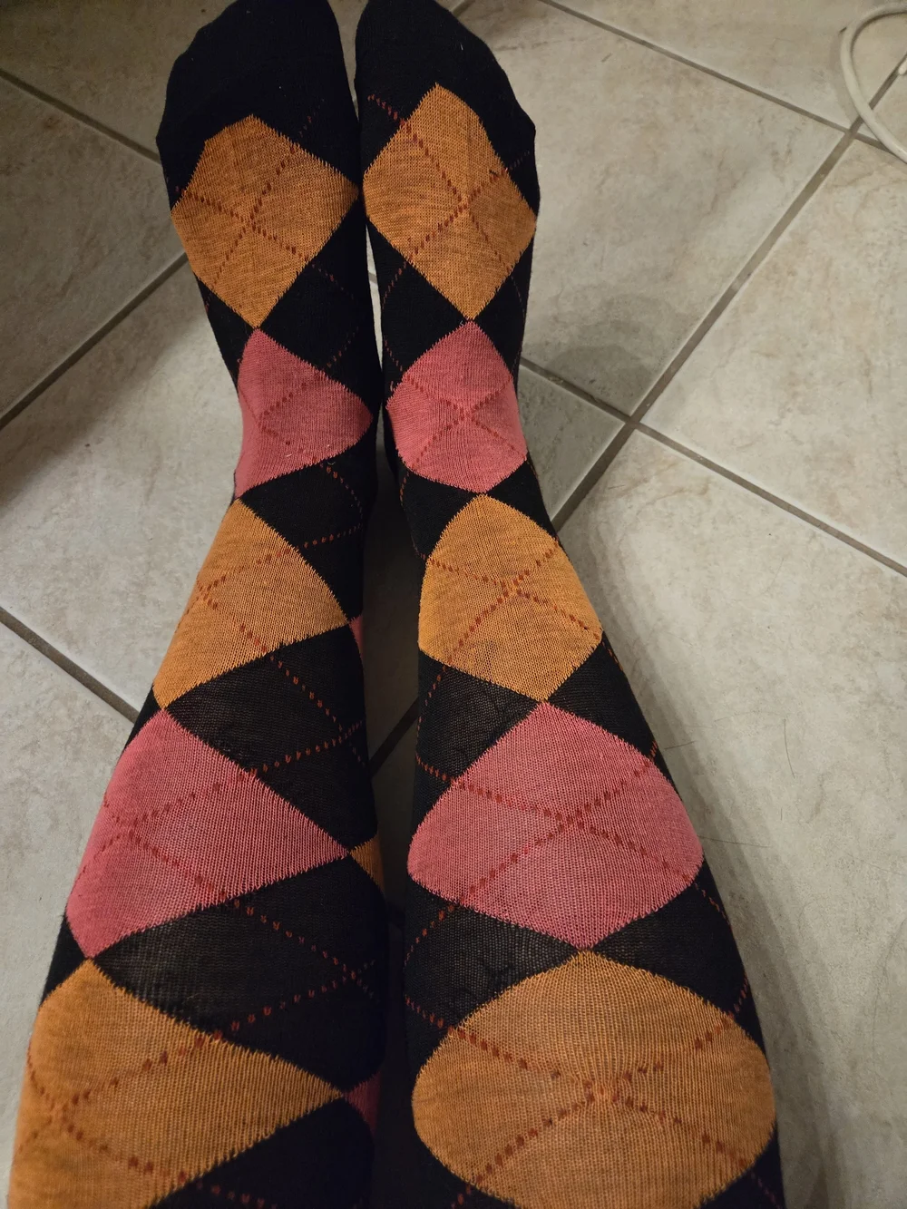Super Cute Argyle Knee-High Socks with Pink and Orange Diamonds